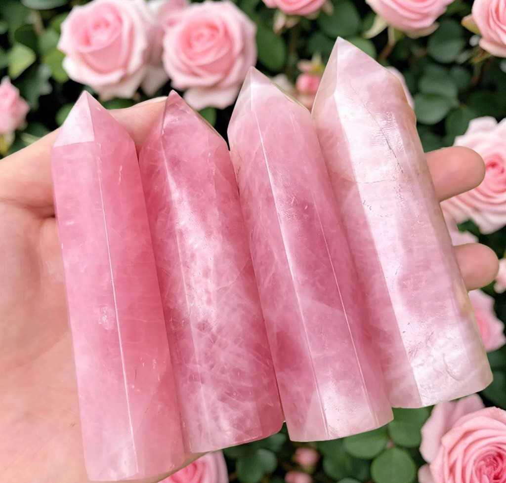 Natural Rose Quartz Tower Point Healing Energy Crystal Obelisk Wand Gifts