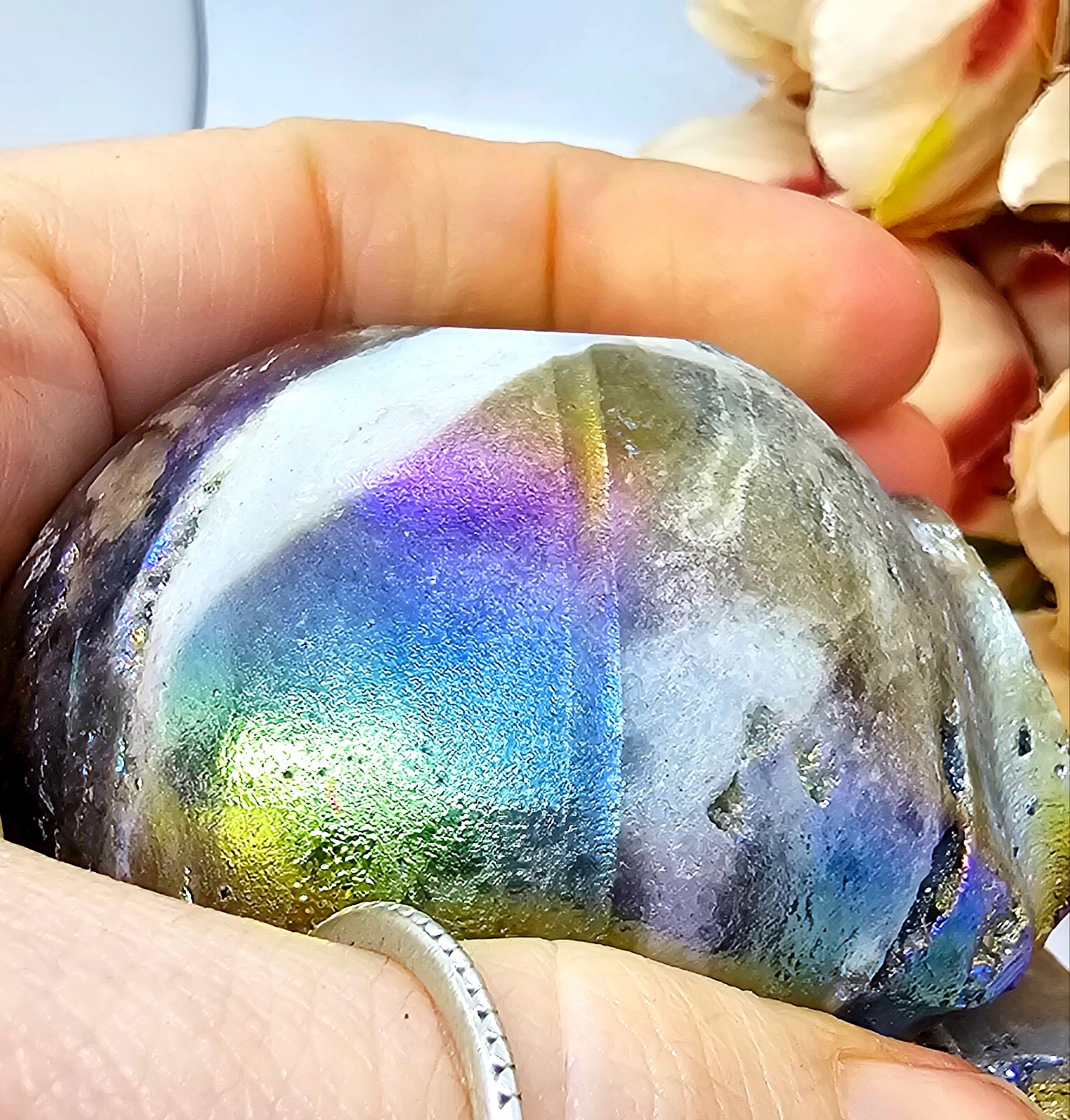 *SALE* Druzy Titanium Rainbow Aura sphalerite crystal Skull Angel Aura 480g 7cm