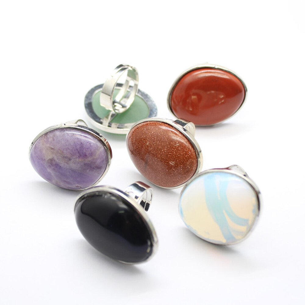 Natural Chakra Crystal Oval Irregular Ring Quartz Opening Jewelry Healing Reiki