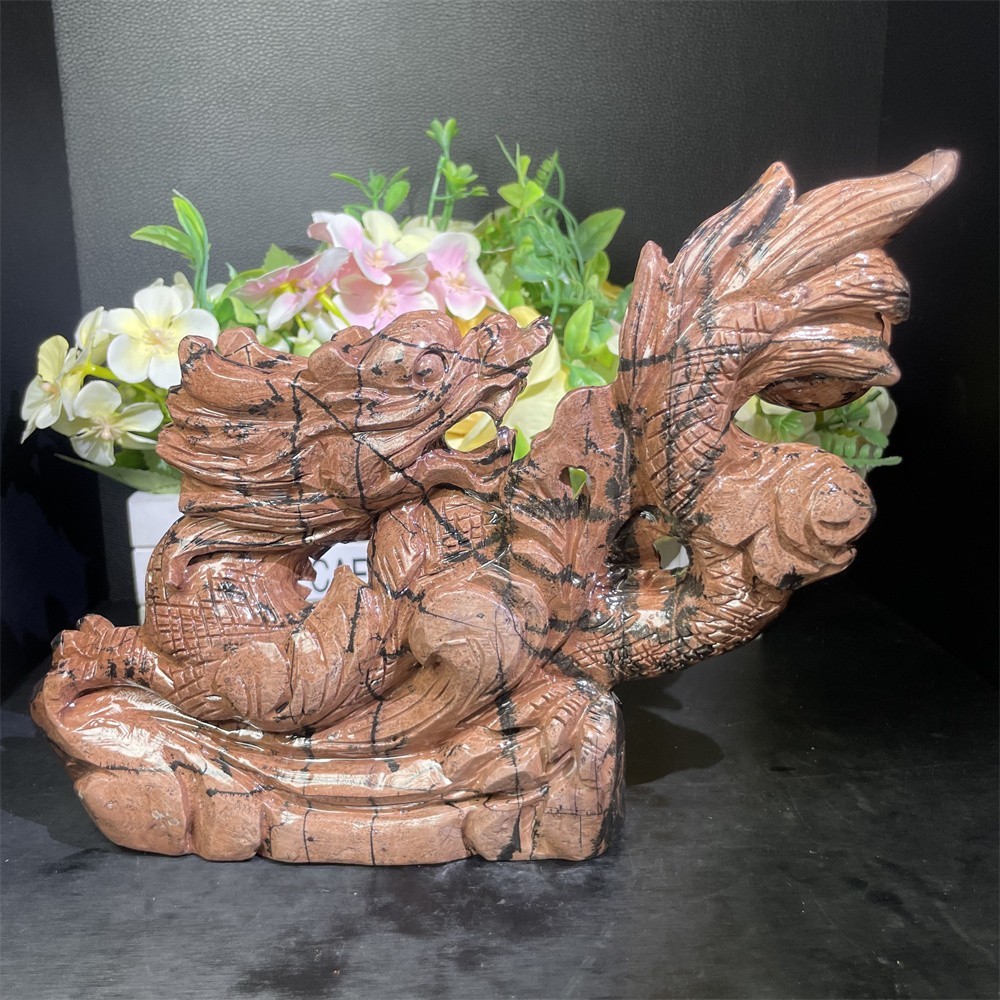 4.2LB 8.8″ A++Large Natural Picture Jasper Dragon Carved Crystal Statue Decor