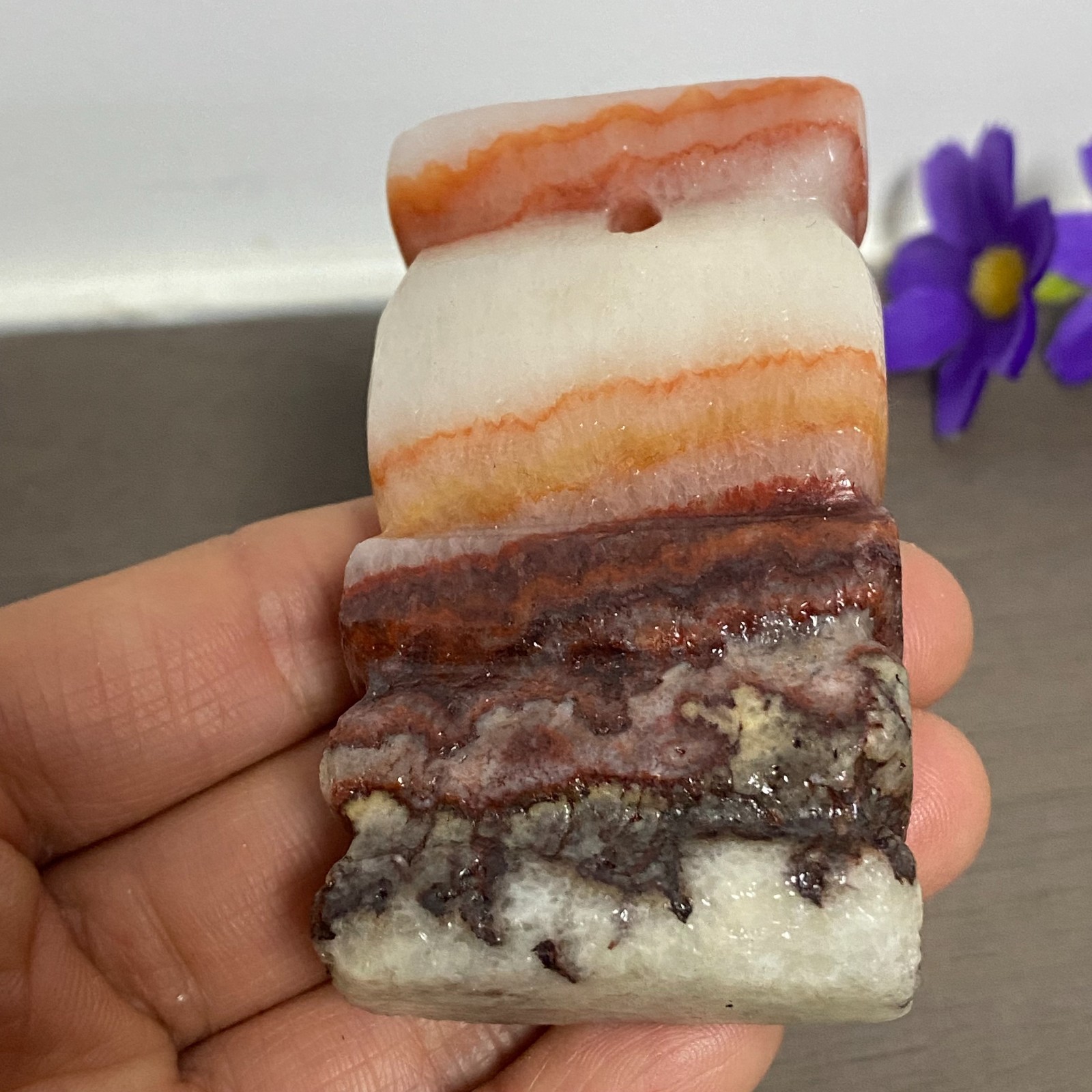 72-40-17mm NATURAL Pork stone quartz crystal Hand carving marbled meat