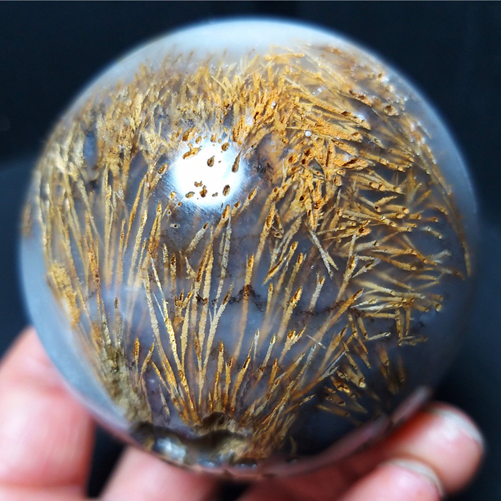 RARE 308.3G Natural Golden Hair Rutilated Agate Stone BALL Healing A4750
