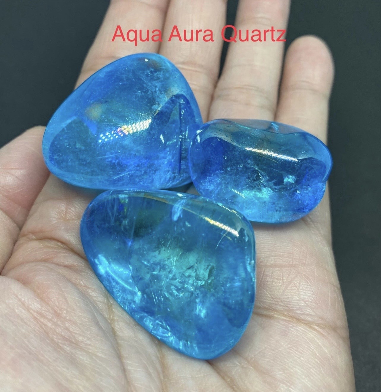 Aqua Aura Genuine Quartz Stones 3pcs 84g Total