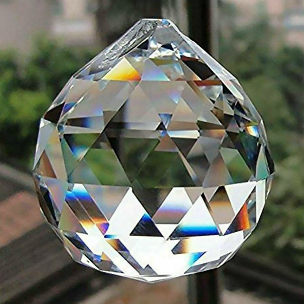FENG SHUI HANGING CRYSTAL BALL Clear Faceted Sphere Sun Catcher Rainbow Prism