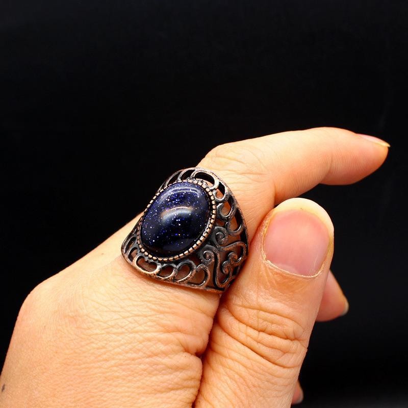 3-5PCS Natural crystal retro style crystal inlaid hollow ring
