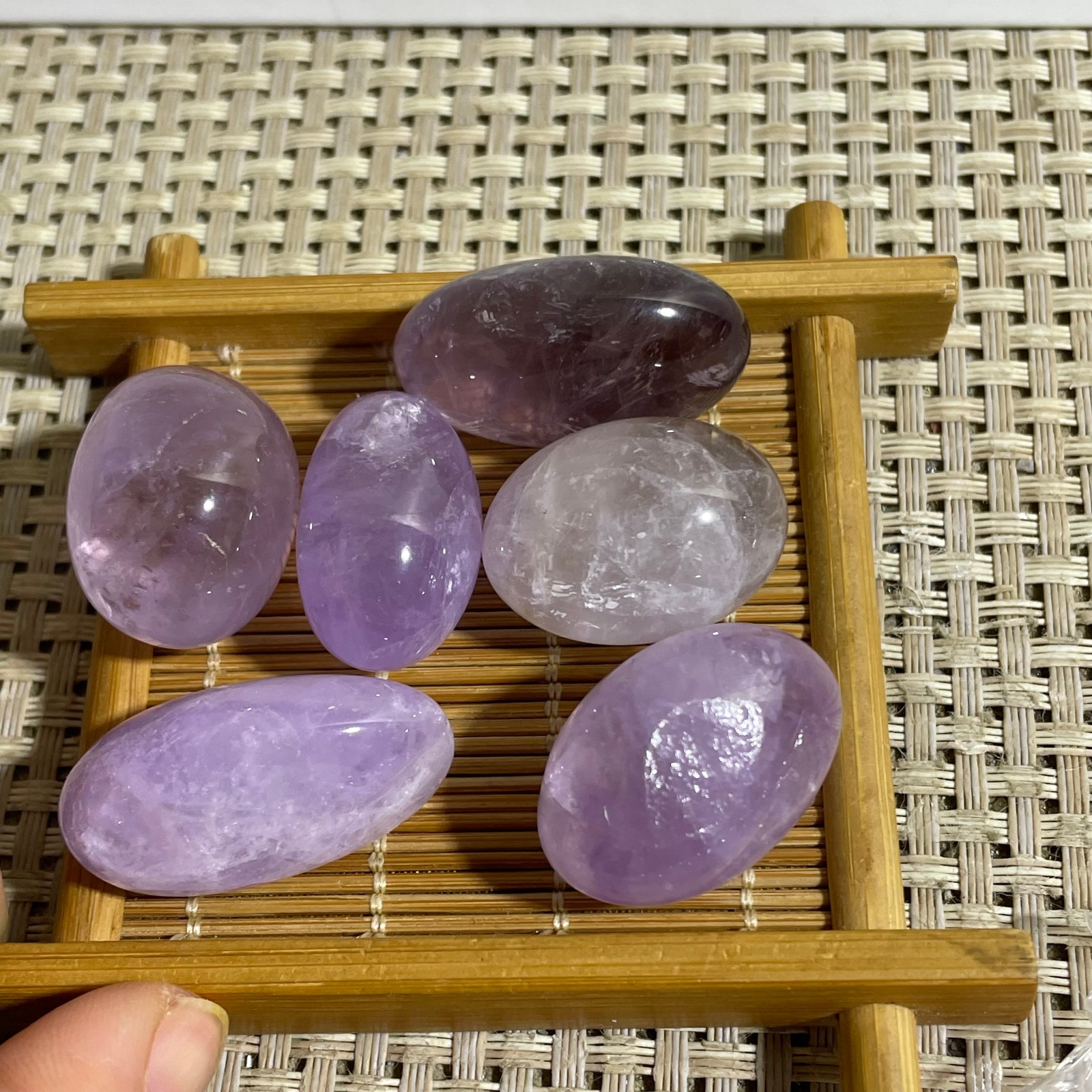 6pcs 72g NATURAL AMETHYST CABOCHON LONG OVAL SHAPE LOOSE GEMSTONE