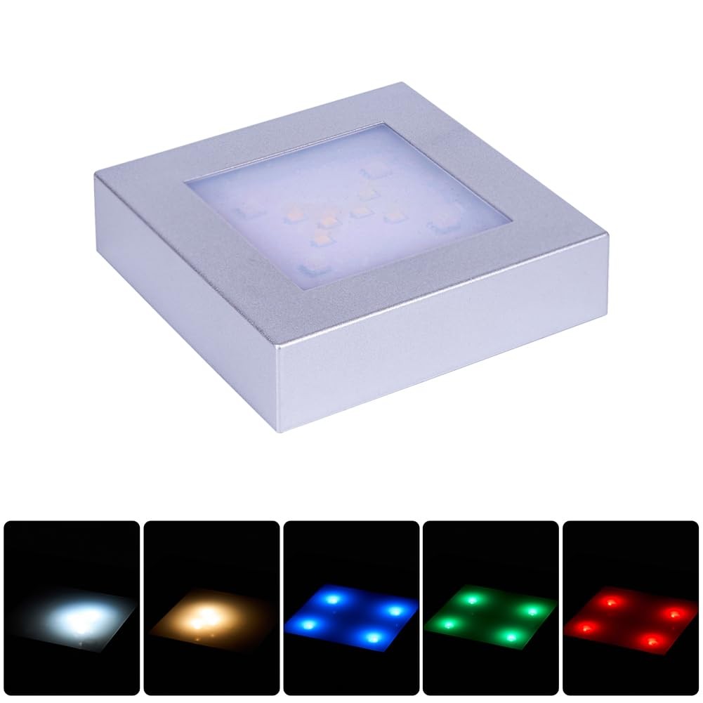 LED Multimodal Multicolor Light Stand Base Silver – Square Display Base for 3…