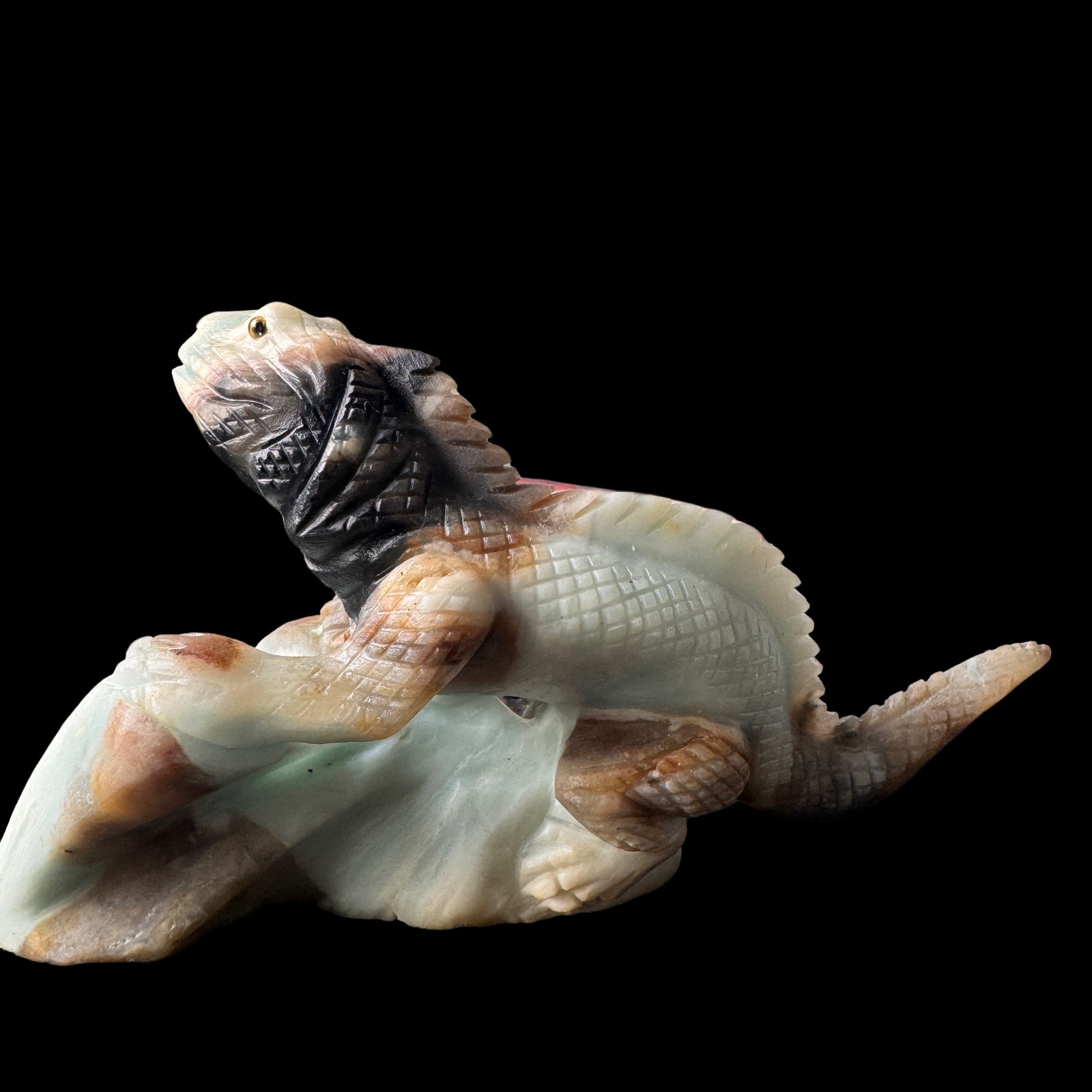 Solid Amazonite Lizard Sculpture, Artisan Carved – Symbol of Regeneration & Pois