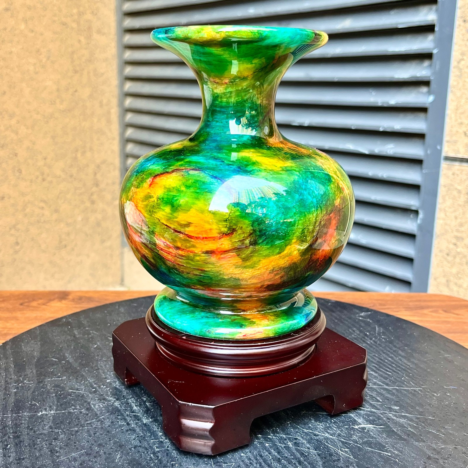 Taiwan Serpentine Crystal Gourd Vase Lucky Feng Shui Home Art 4 lb