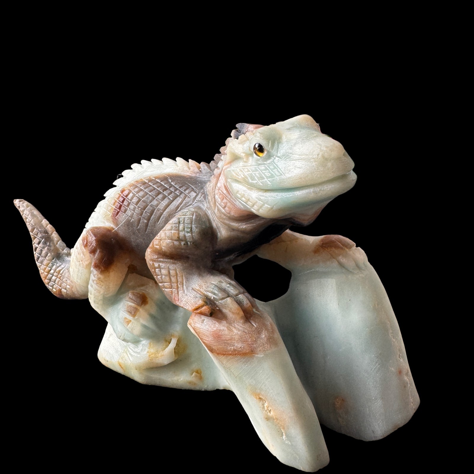 Solid Amazonite Lizard Sculpture, Artisan Carved – Symbol of Regeneration & Pois
