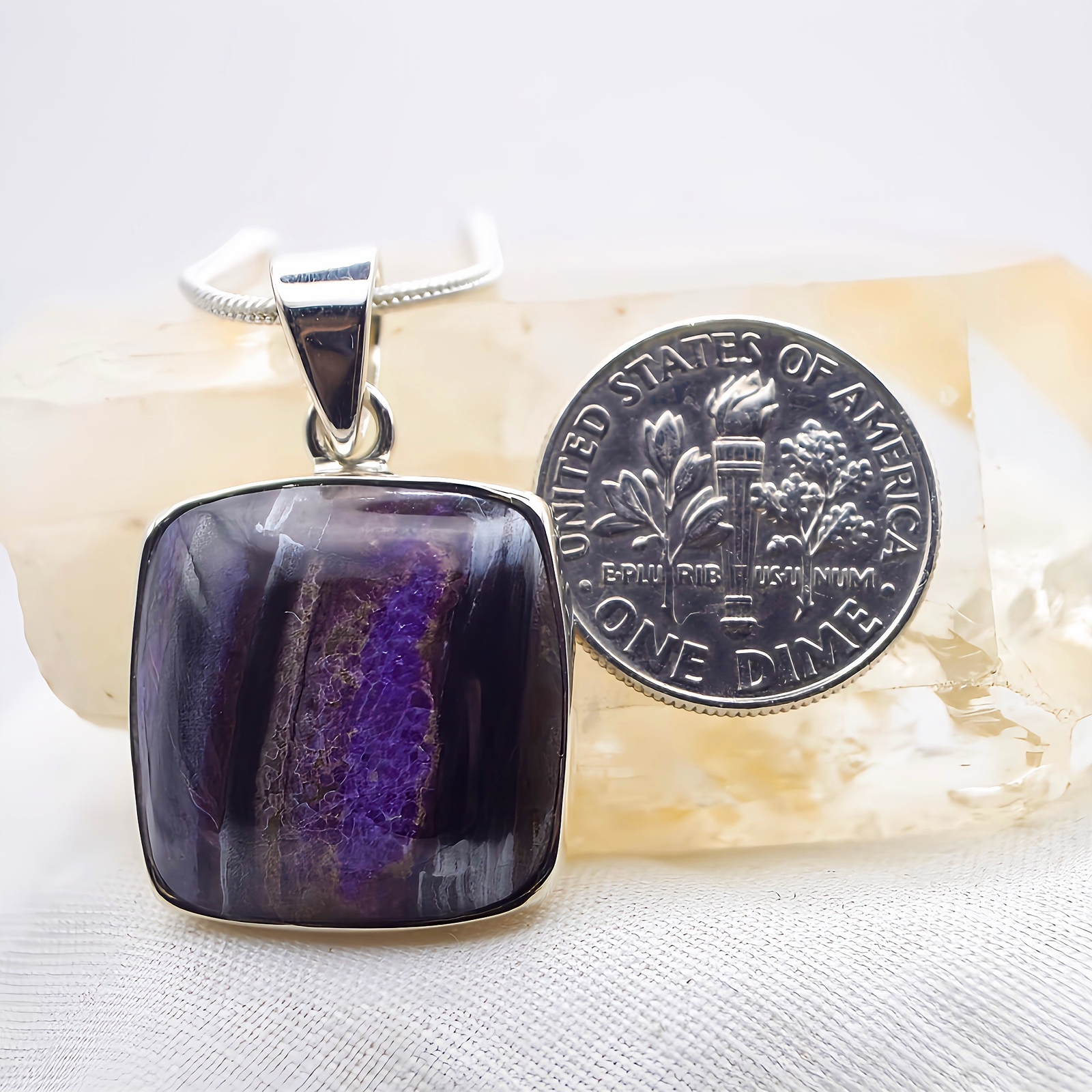 Sugilite Sterling Silver Pendant Genuine Rare Purple AA Crystal Indigo Child
