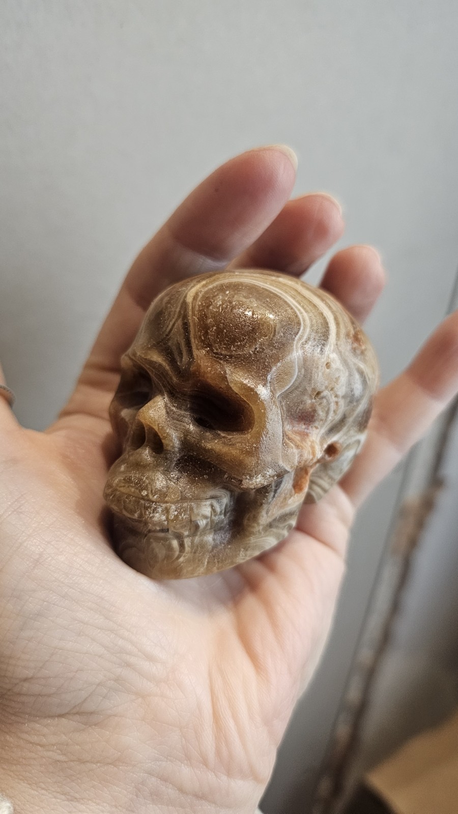 Chocolate Calcite crystal skull Carving 6.5cm 231g