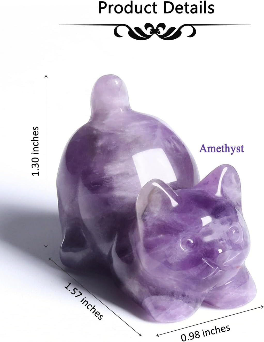 Amethyst Crystal Cat Figurine Carved Healing Crystals Gemstones Cat Animal Statu