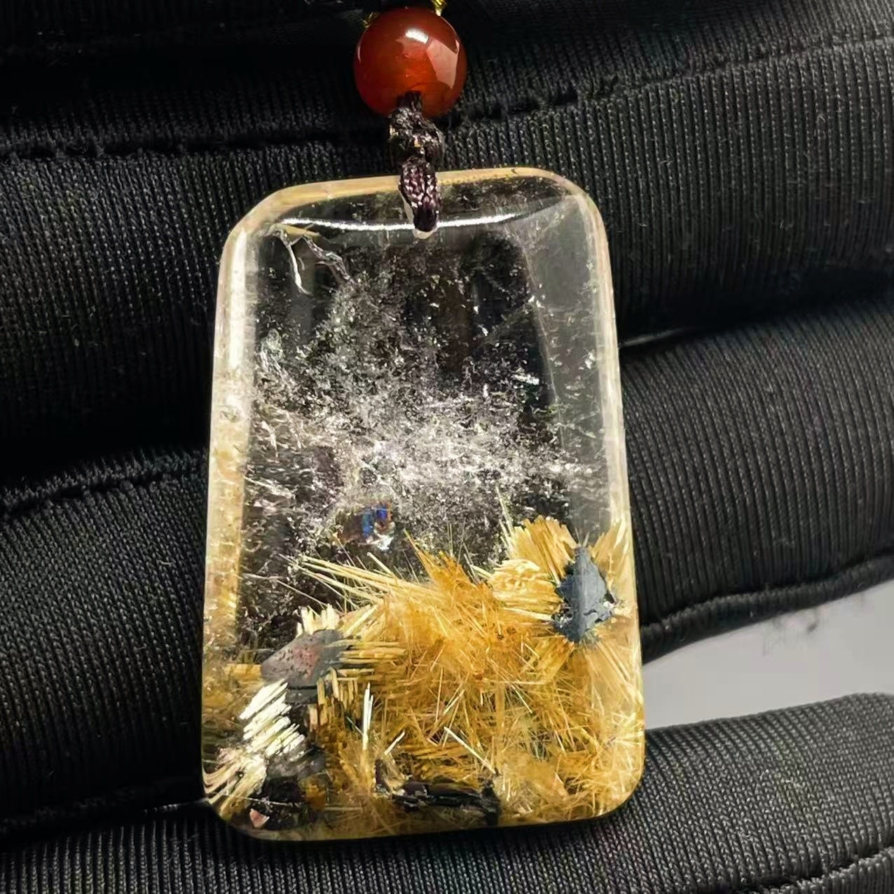 17.8g Natural Gold Hair Rutilated Quartz Crystal Pendant Reiki Healing Gift