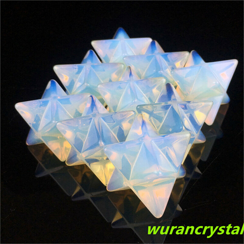1pc AA++Carved Opalite Merkaba Star Quartz Crystal Pendant Reiki Healing
