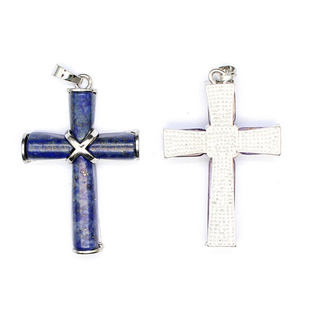Natural Chakra Crystal Cross Pendant Gems Stone Amulet Energy Reiki Healing Gift