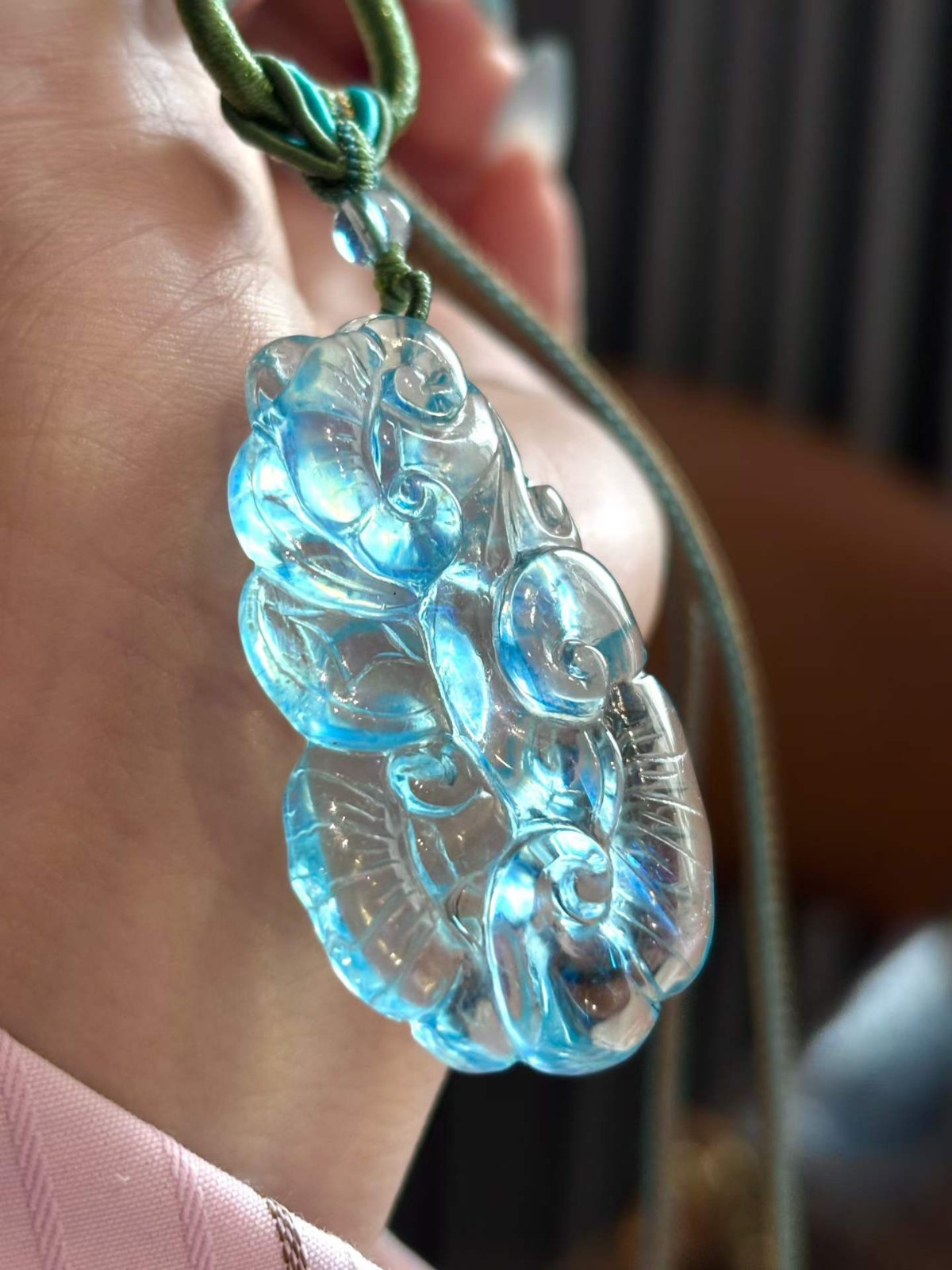 26*26mm Natural Aquamarine Quartz Carved pendant Crystal Reiki healing
