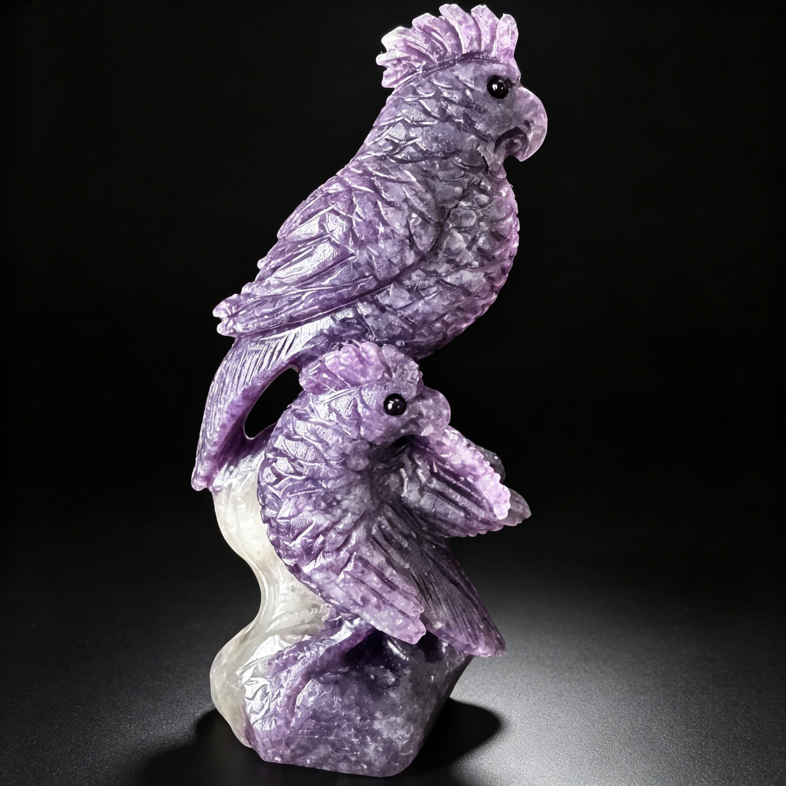 6.3IN Hand Carved Natural Lilac Stone Parrot Sculpture, Crystal Bird Figurine