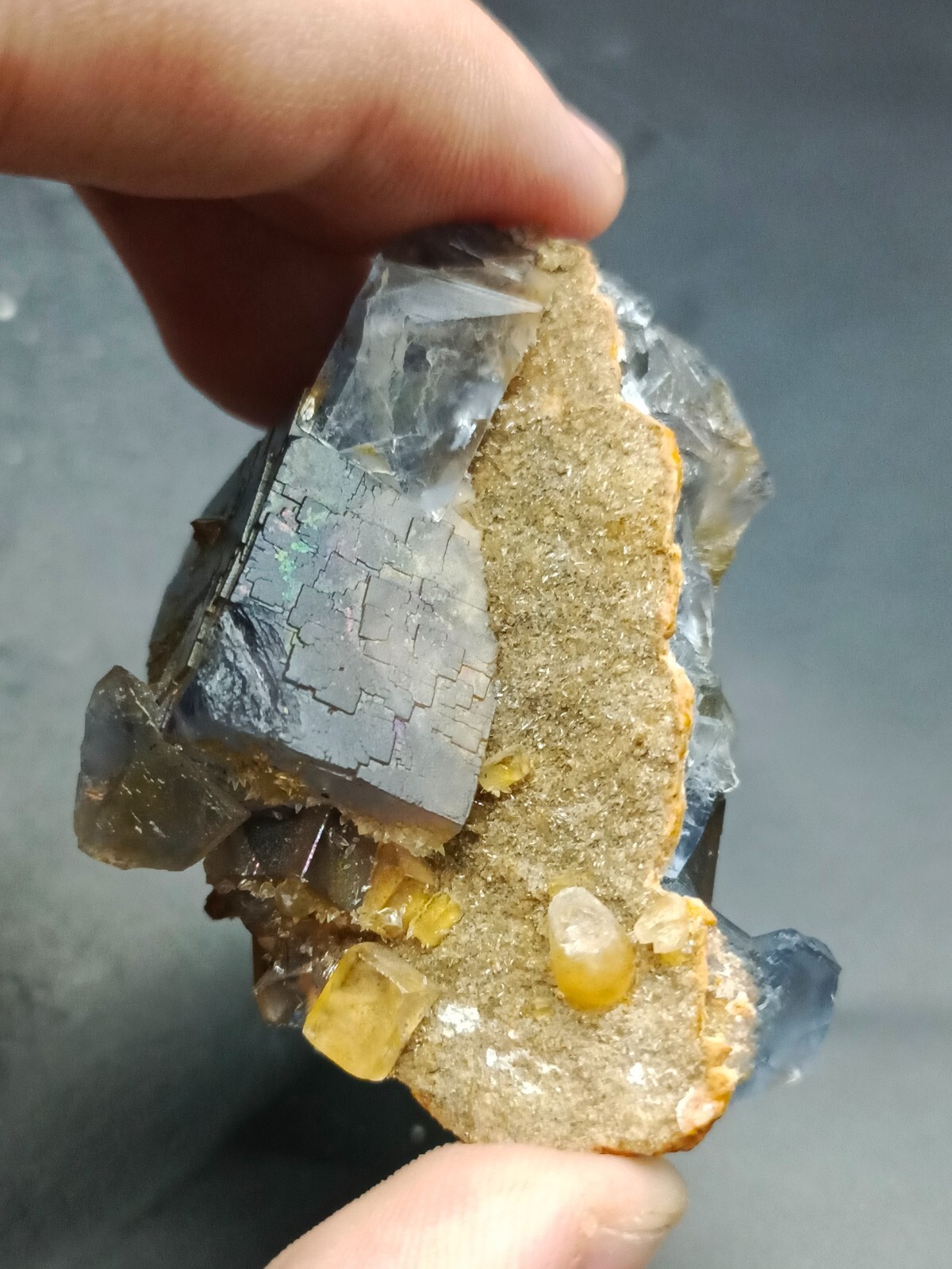 42g Natural Iridescent Cubic Fluorite Crystal Specimen With Blue Inclusions