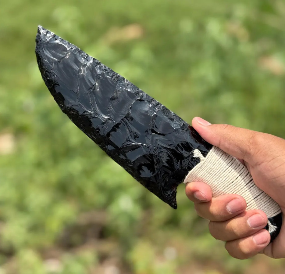 10″ Obsidian Lava Blade – Handcrafted Black Obsidian Knife – Viking Style Athame