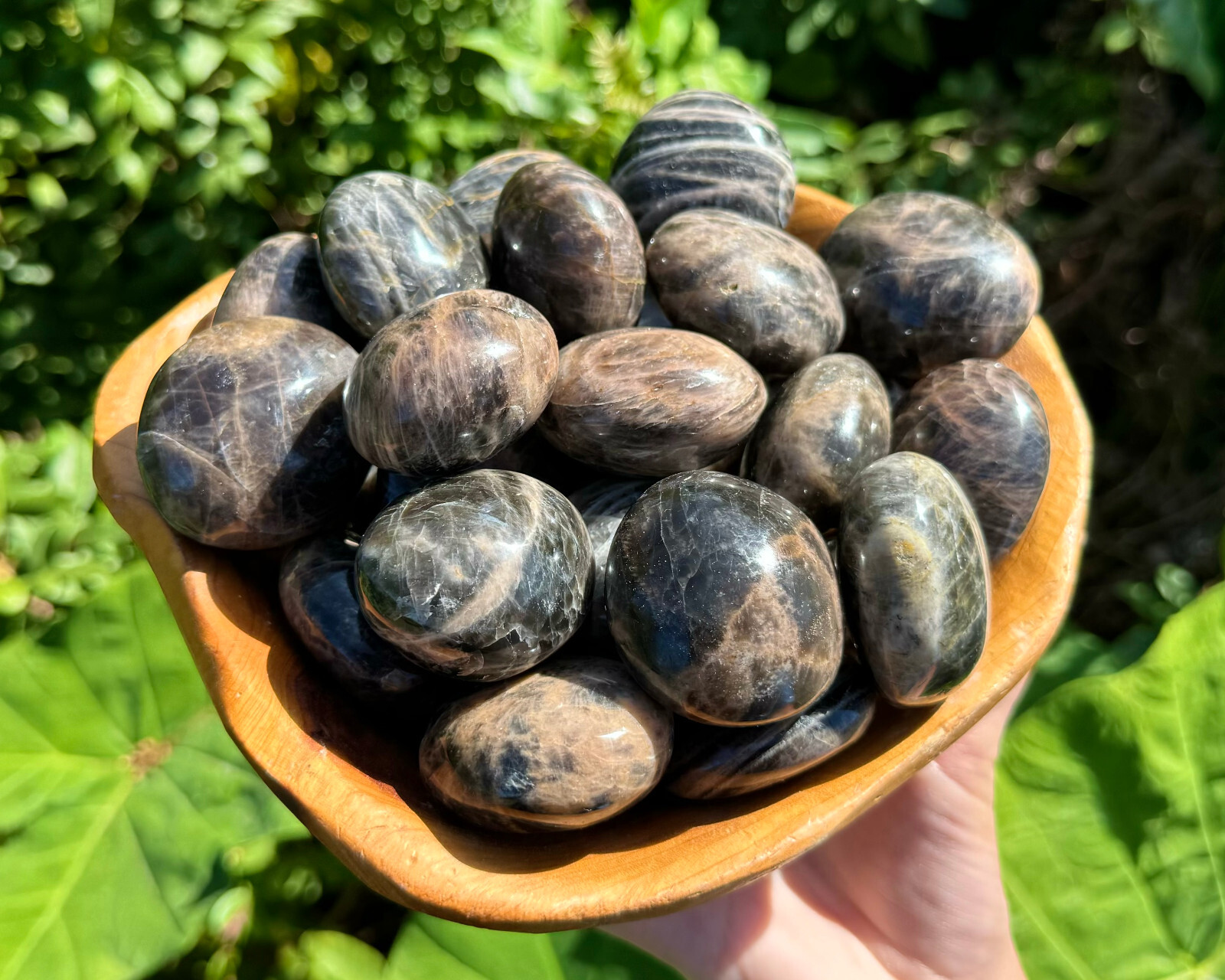 Black Moonstone Hand Polished Palm Stone, ‘A’ Grade Black Moonstone Pebble