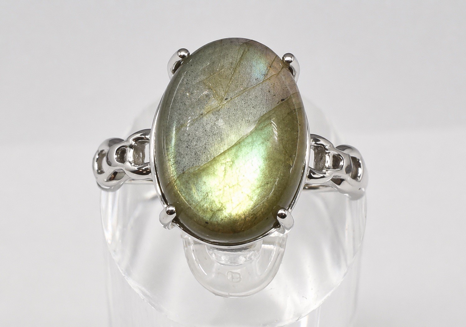 Wholesale 7 Pcs Natural Labradorite Stainless Steel Rings(316) Crystal 12x16mm