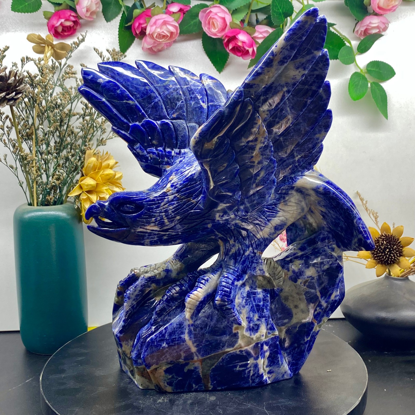 6.83LB Natural Blue Vein Stone Hand Carved Eagle Statue, Reiki Healing crystal