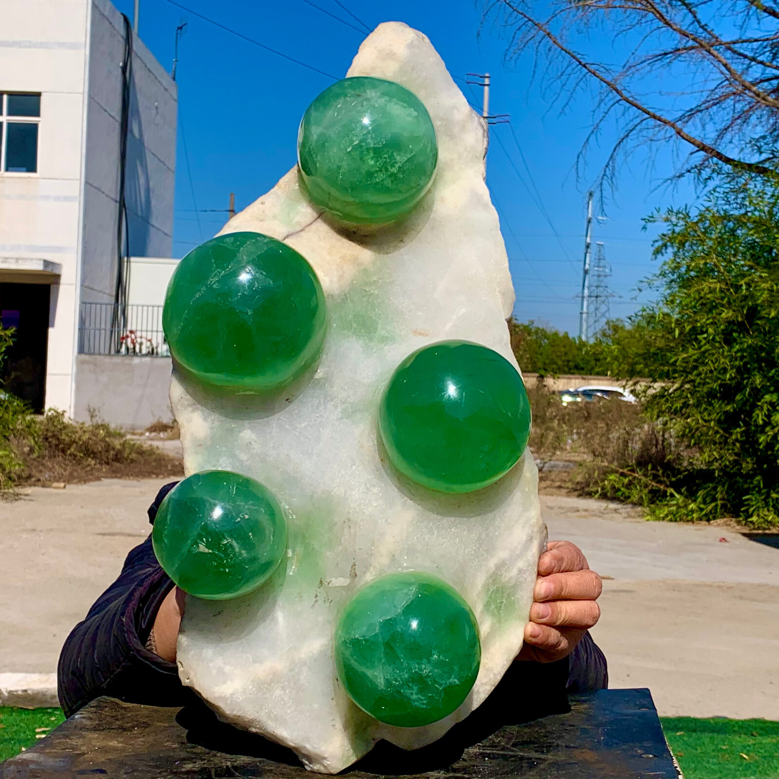 34.54LB Natural green spherical fluorite crystal cluster mineral sample