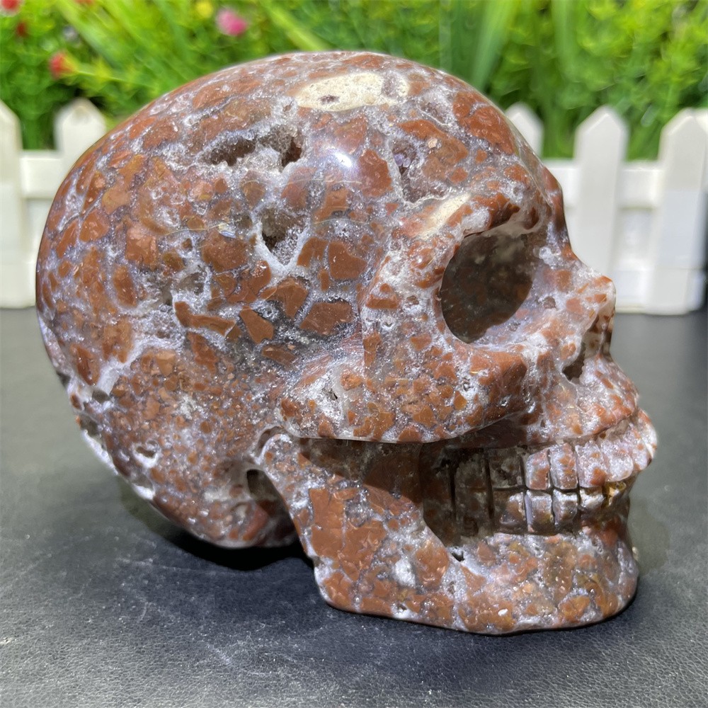 1.7LB 3.6″Natural Indonesian Agate Skull Crystal Quartz Carving Reiki Decoration
