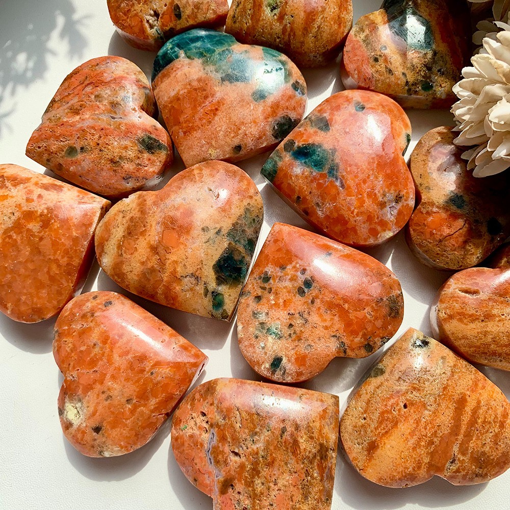 2pc 50-100G Natural Blue Apatite Sunstone Symbiotic Heart Flashy Collect