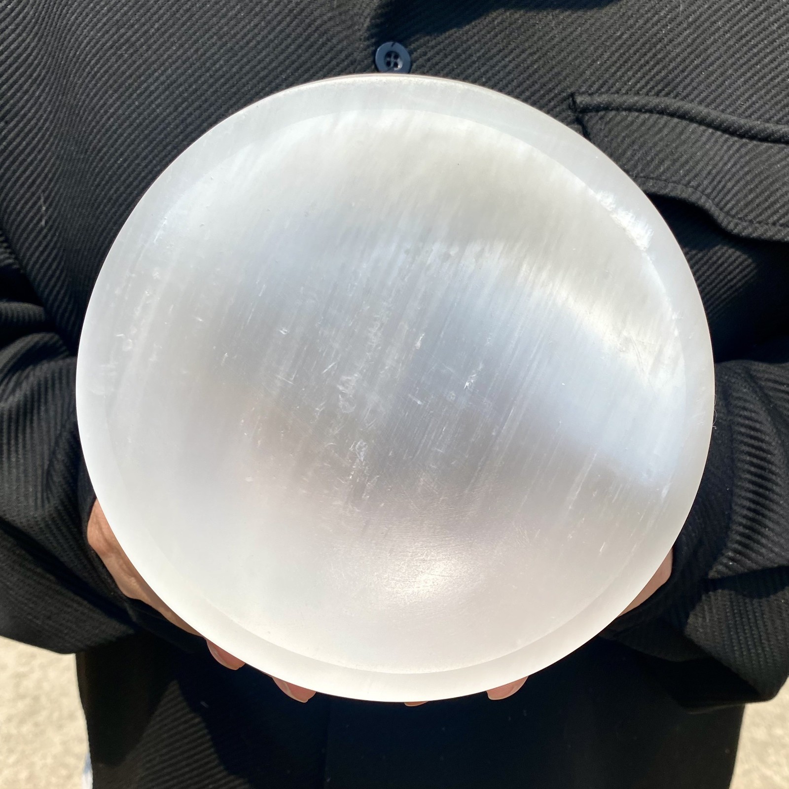 2.8LB Selenate crystal carved smooth polished circular plate for healing spiritu