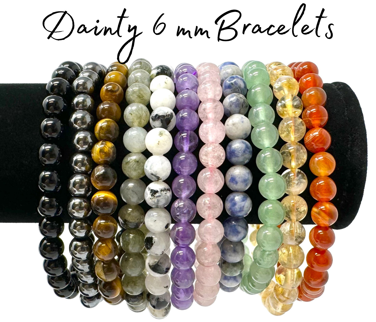 6 mm Bead Gemstone Bracelets BUY 3 GET 1 FREE – Dainty Stretch Crystal Bracelets