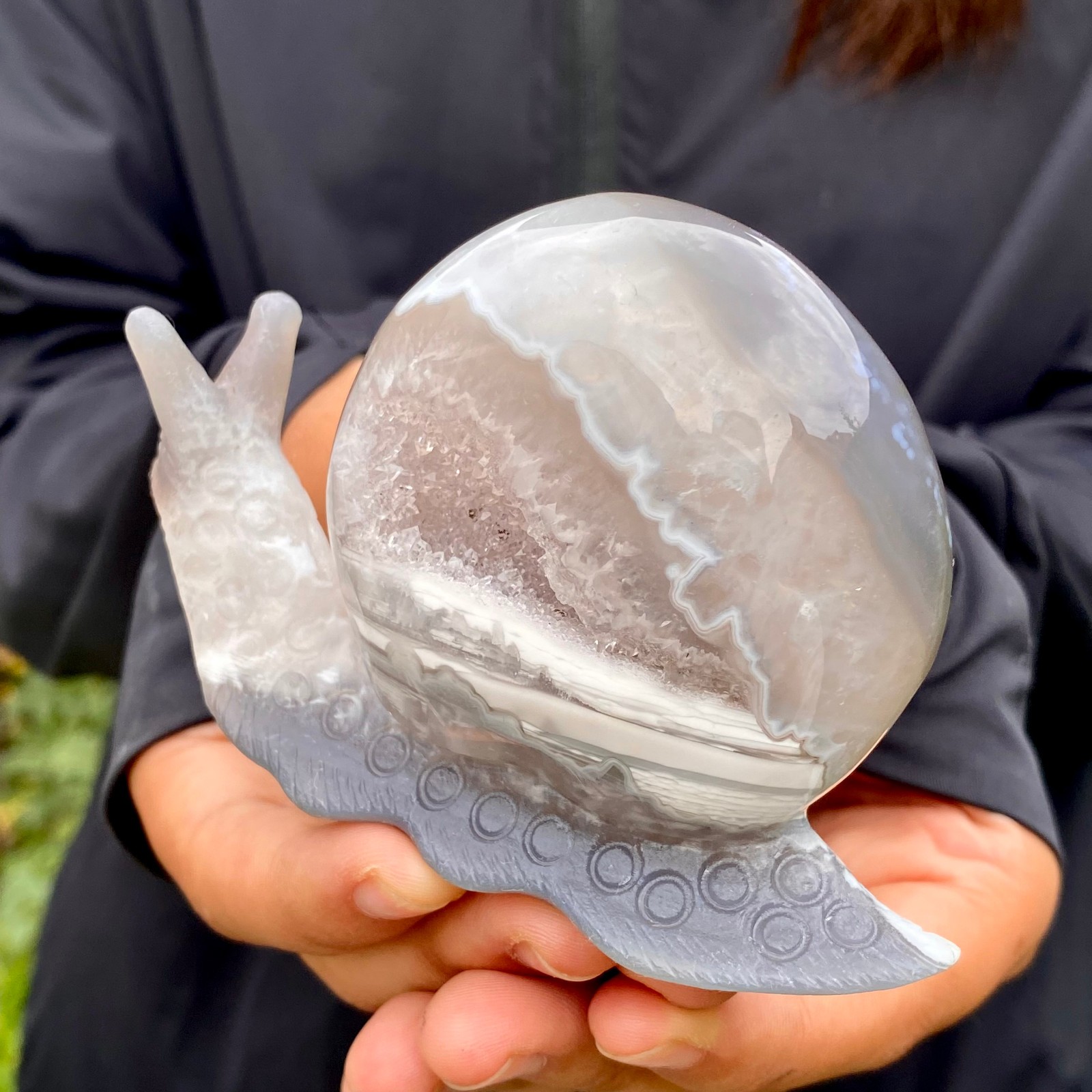 269G Natural Ocean Agate Snail Hand Carving Gemstone Ornament Home Decoration