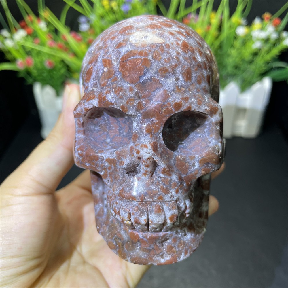 1.7LB 3.6″Natural Indonesian Agate Skull Crystal Quartz Carving Reiki Decoration