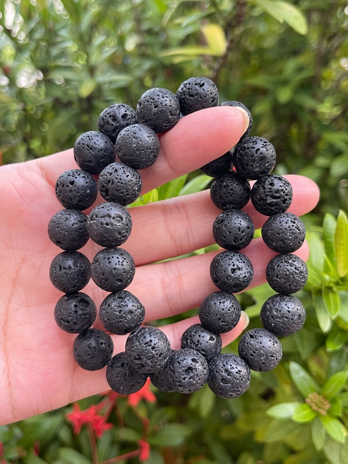 Grade A++ Large Black Lava Rock Crystal Bead Bracelet 8mm,Volcanic Lava Bracelet