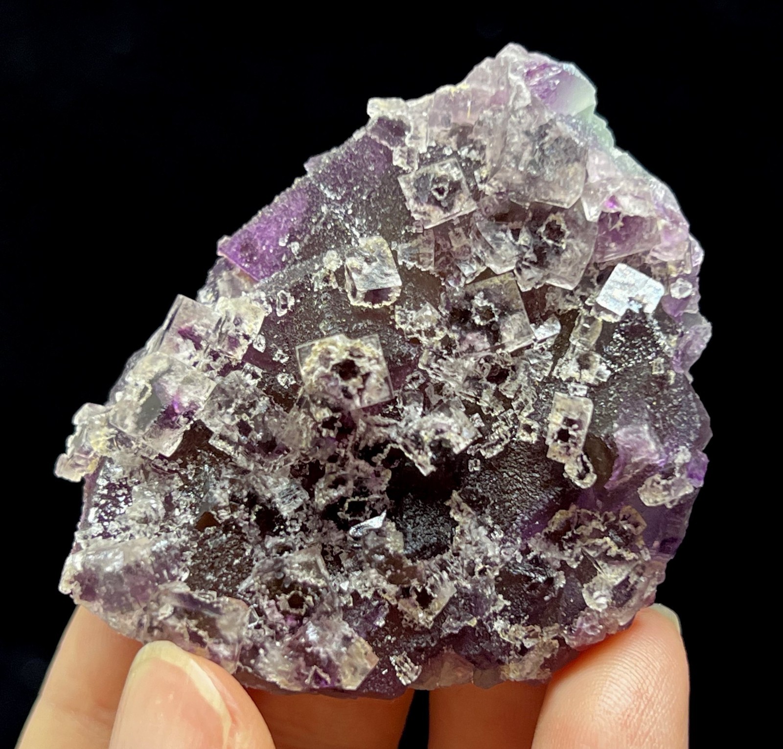 56mm 71g Two-generations Fluorite, Cubic on Octahedron, Natural Mineral Specimen