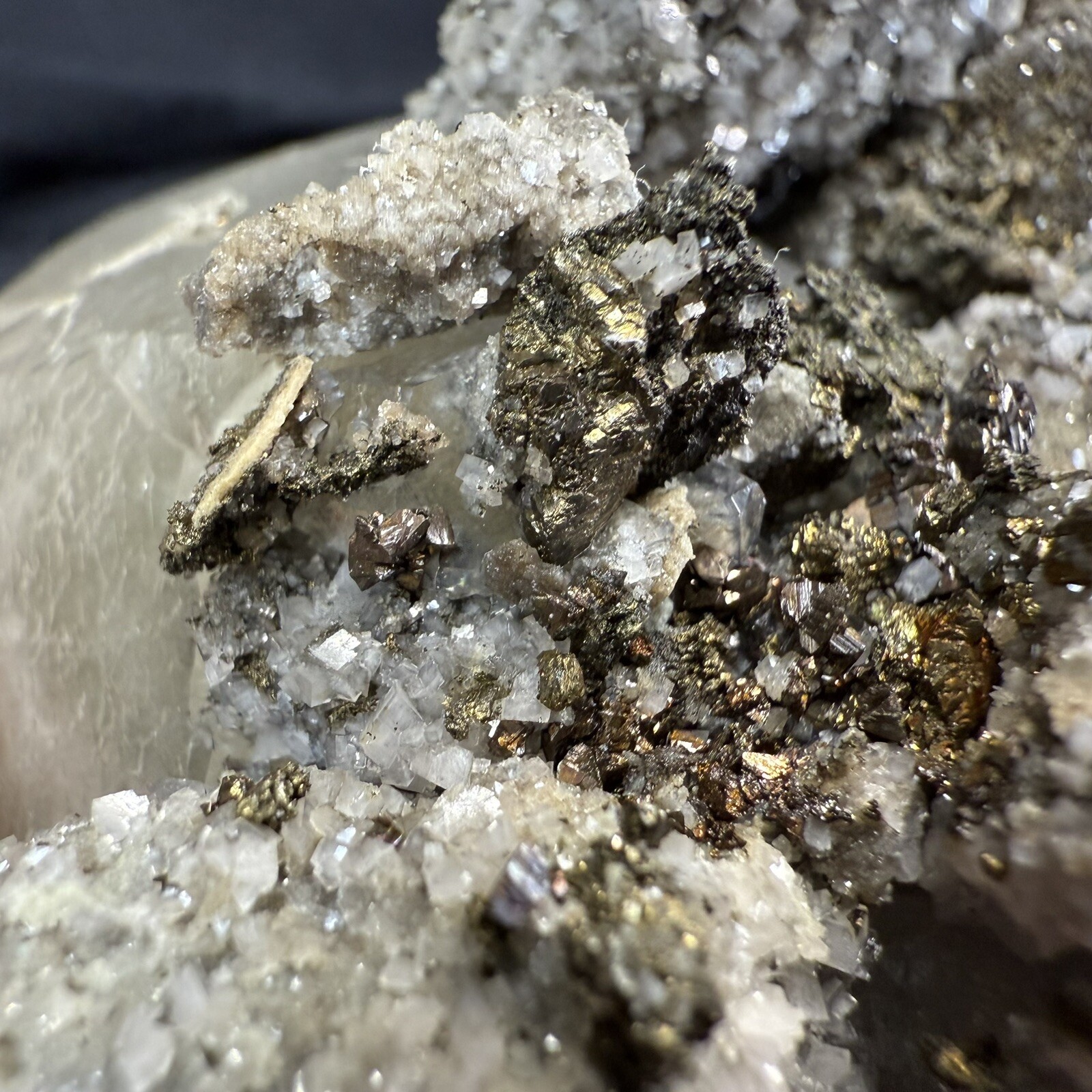 Phantom Calcite Crystal on Chalcopyrite Pyrite Dolomite on Matrix / Missouri