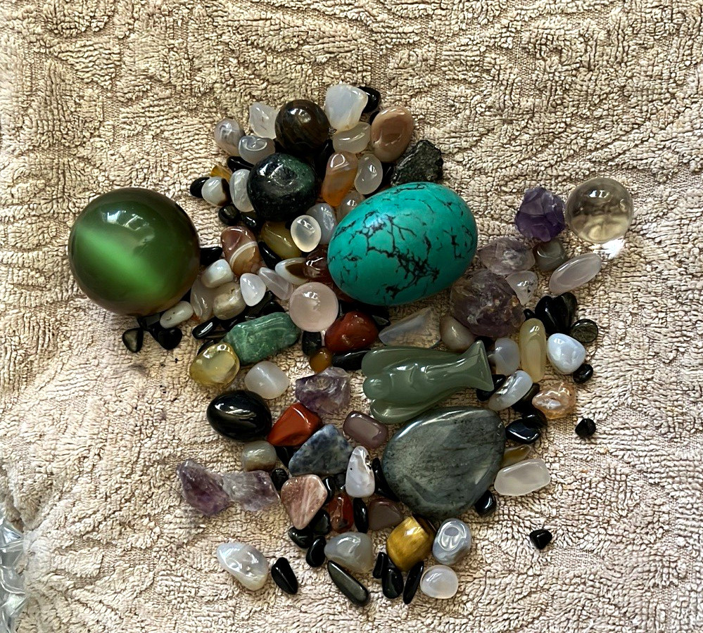 Mixed Tumbled Polished Stone Lot w/ Polished Eggs, Carved Figurine & Sphere