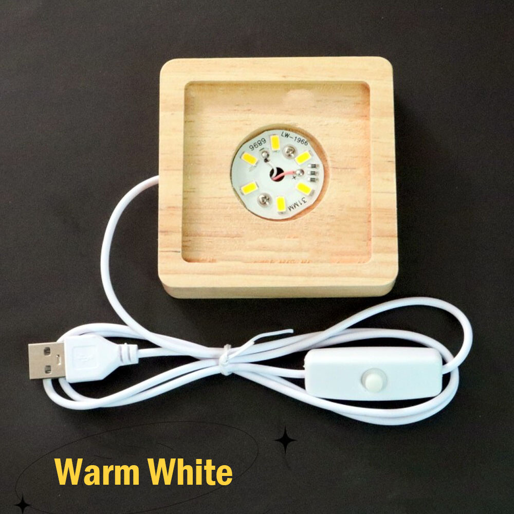 2x Warm White LED Light Display Base Wooden Lighted Base Stand for Laser Crystal