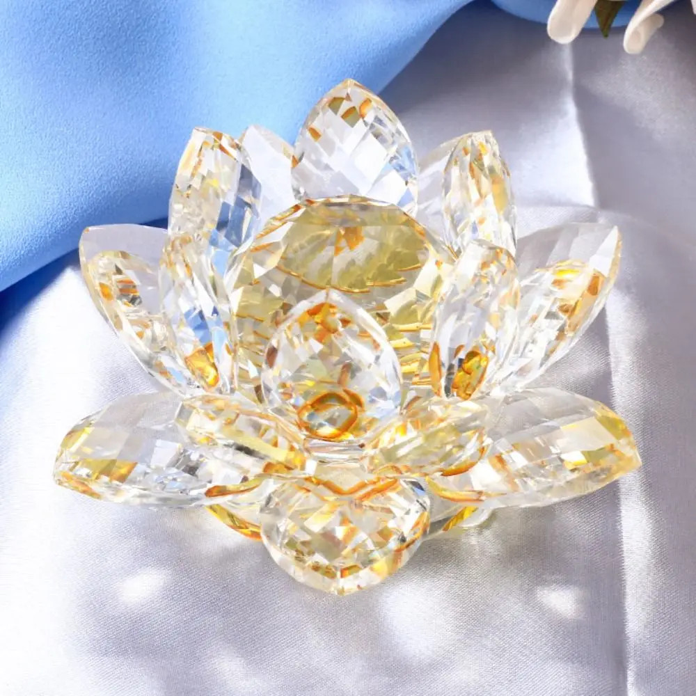 Feng Shui Quartz Crystal Lotus Flower Crafts Glass Paperweight Home Decor Party