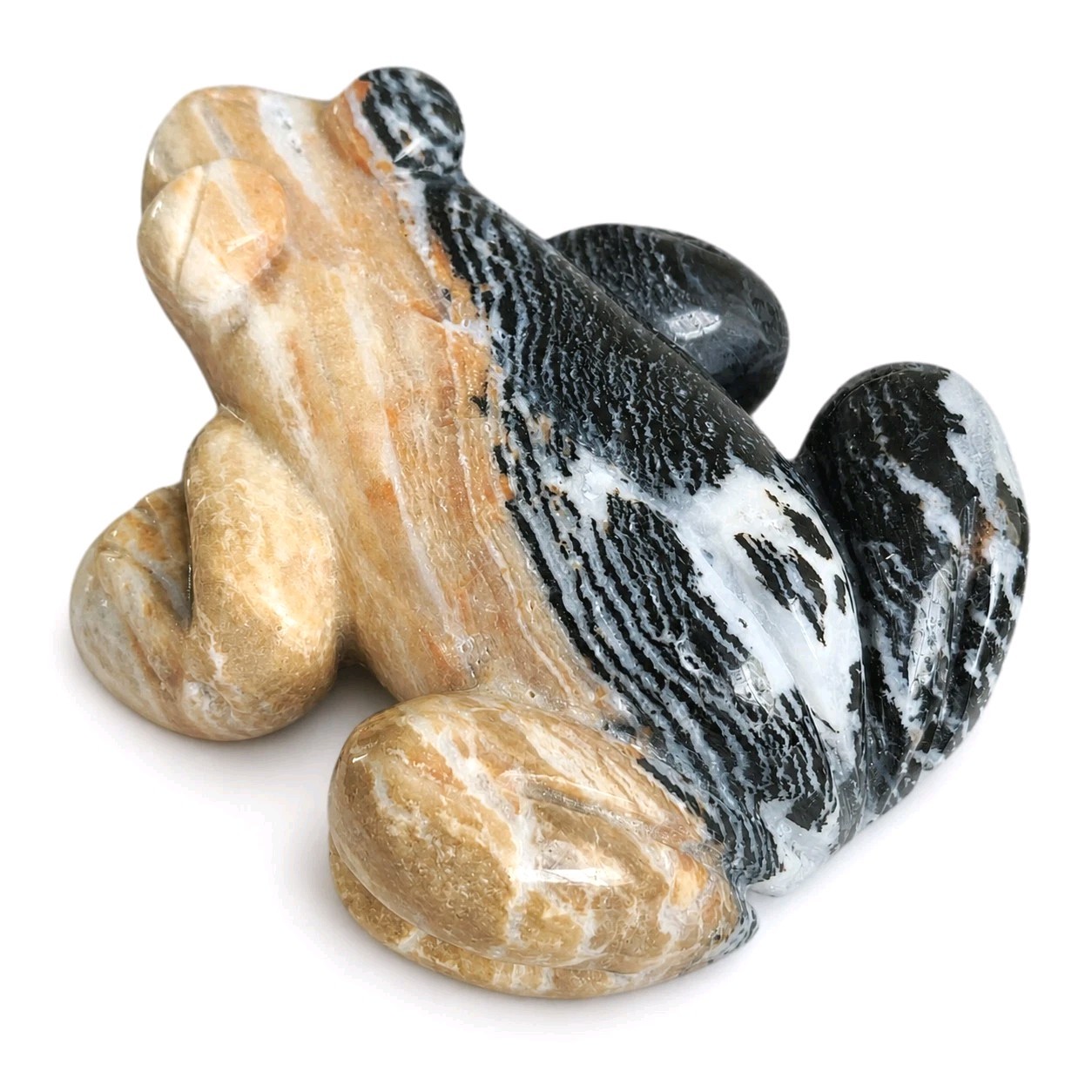 Polished Zebra w Ocean Jasper Crystal Frog Toad Carving – 278 grams – USA