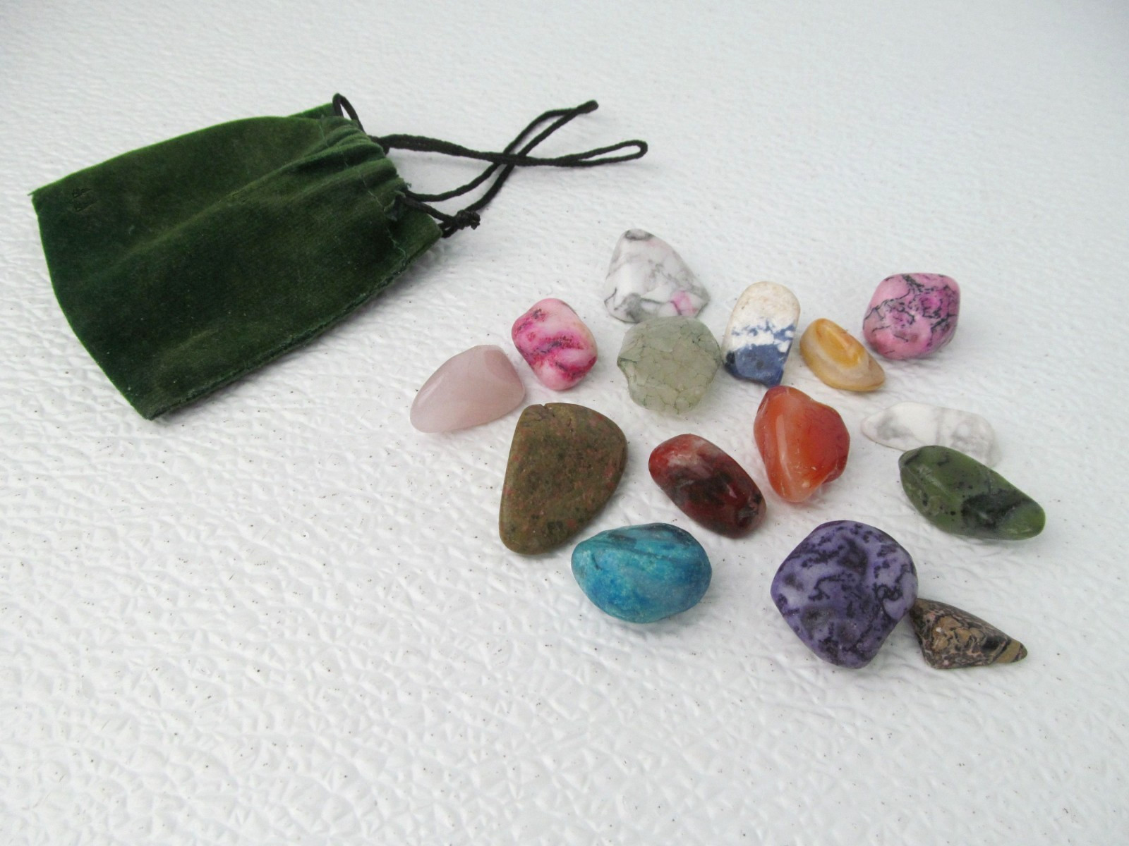 15 Mixed Decorative Stones Assorted Colors & Sizes Faux Gemstones in Pouch