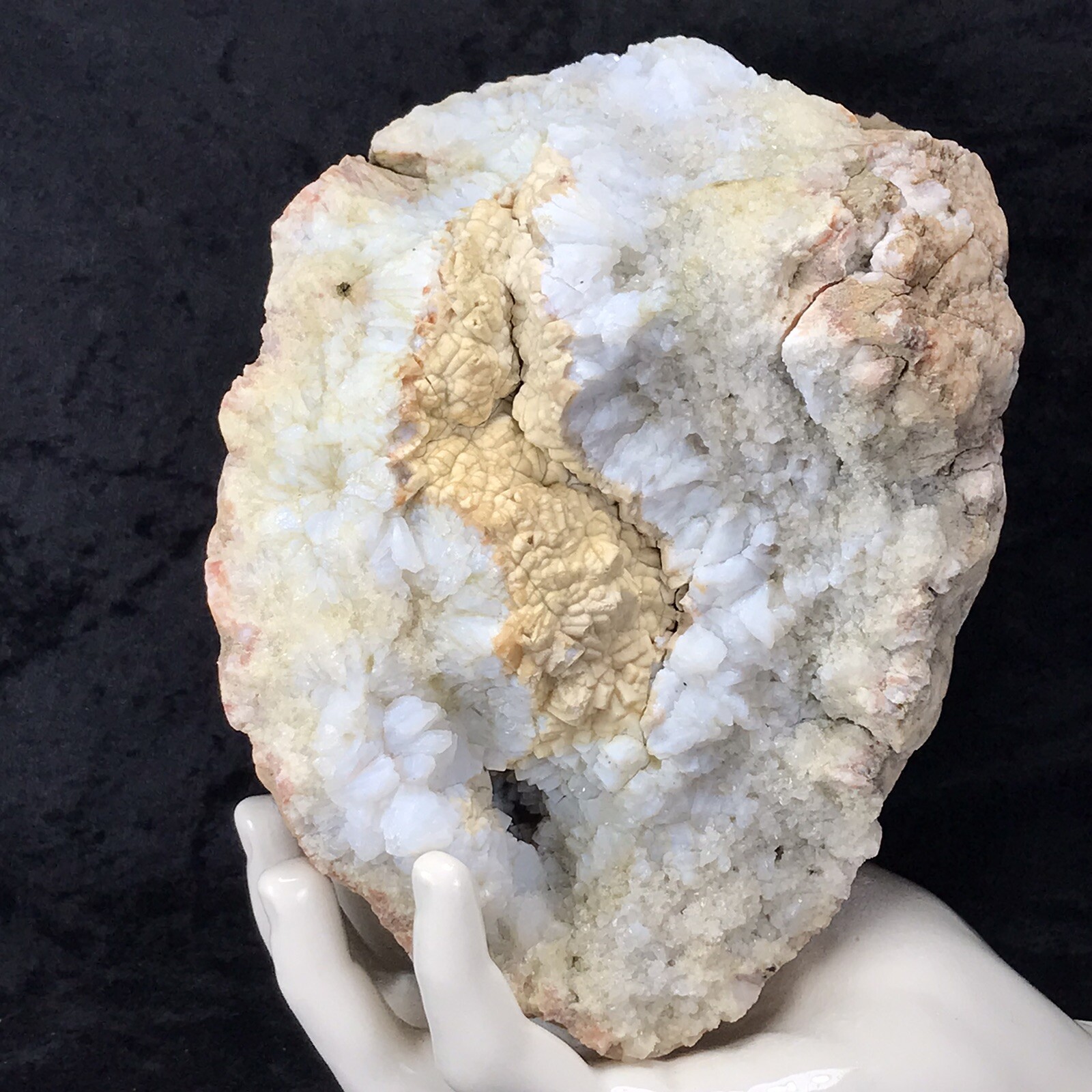 7” Quartz Crystal Cluster Agate Geode Chalcedony over Opal like Shards Pink Rind