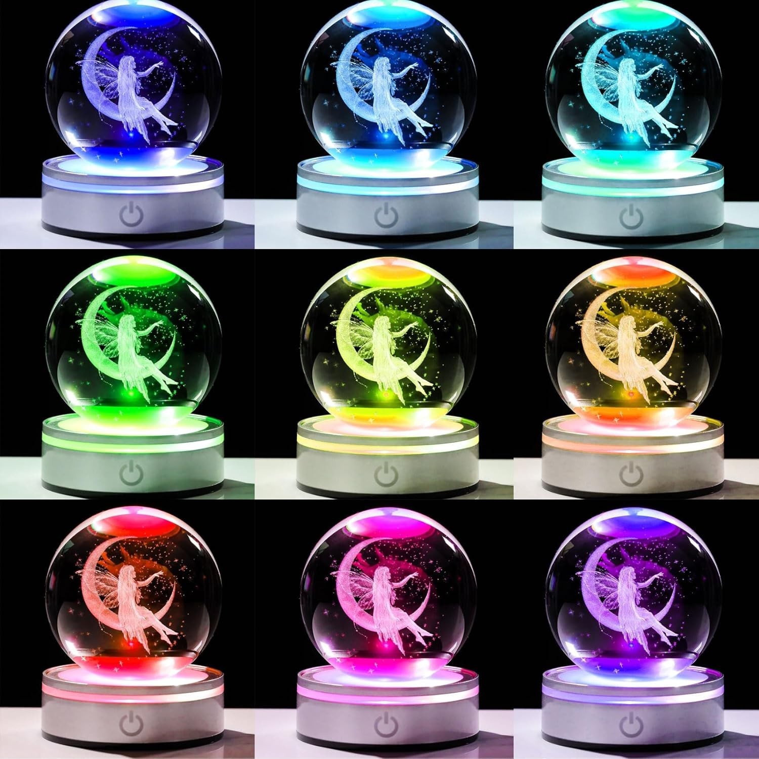 Exquisite K9 Crystal Fairy Statue with Colorful Light Base – Perfect for Gifts