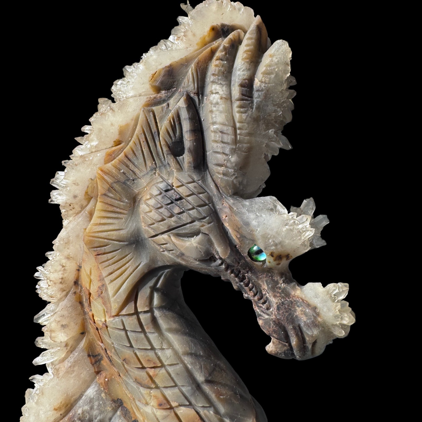 Hand Carved Crystal Cluster Dragon Head Sculpture – Prismatic Sovereign of Light