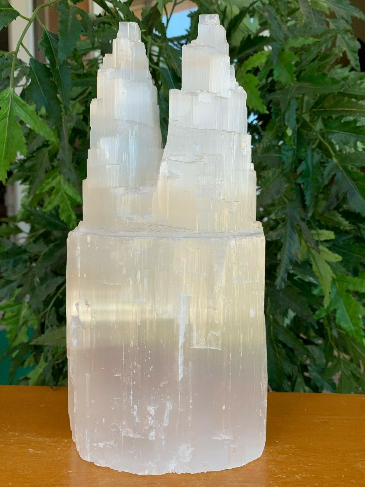 Large or Extra Large Double Twin Tower Selenite Skyscraper Lamp, 10 to 16″ Tall