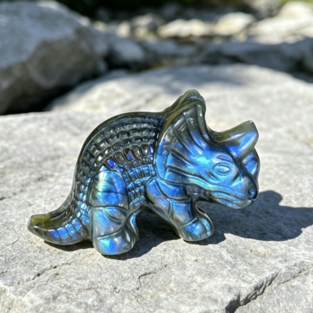 Natural Labradorite Dinosaur Pendant Necklace Crystal Carving Healing Jewelry