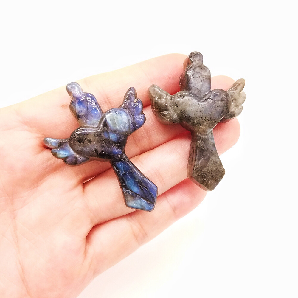 Natural Labradorite Crystal Hand Carved Love Wings Cross Reiki Healing Gemstone