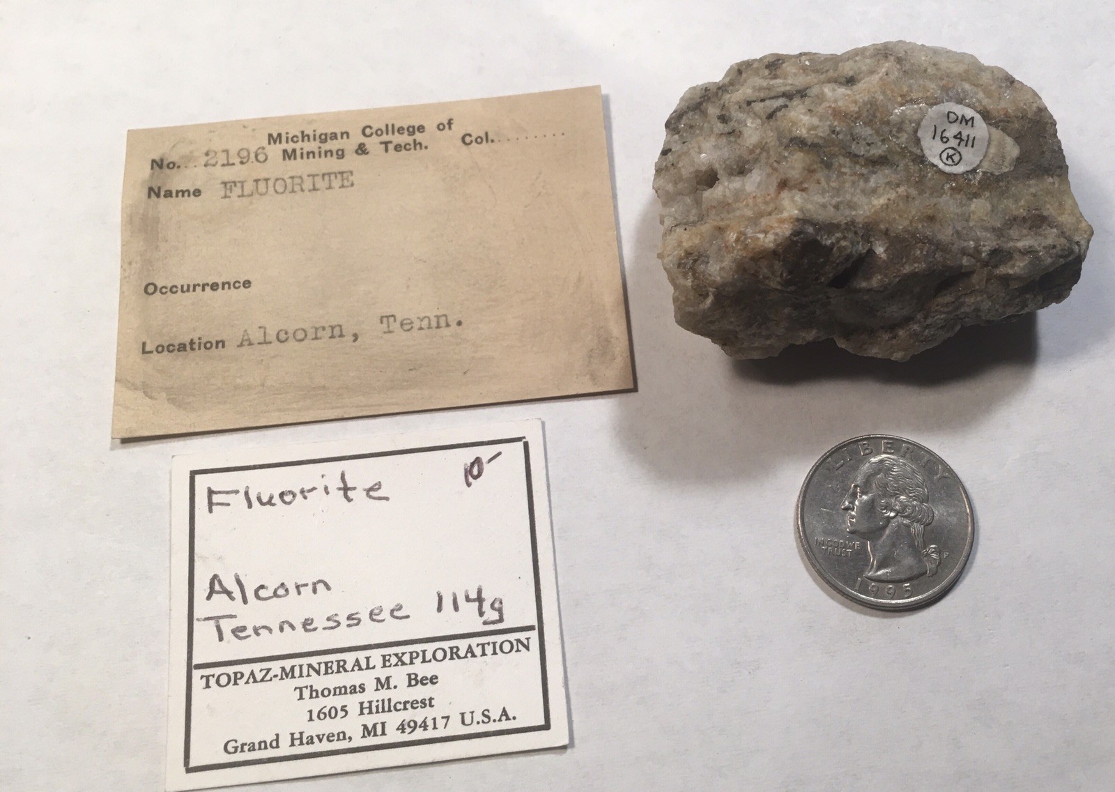 Fluorite, Alcorn, Tennessee. Former Michigan College Of Mines & Technology spec