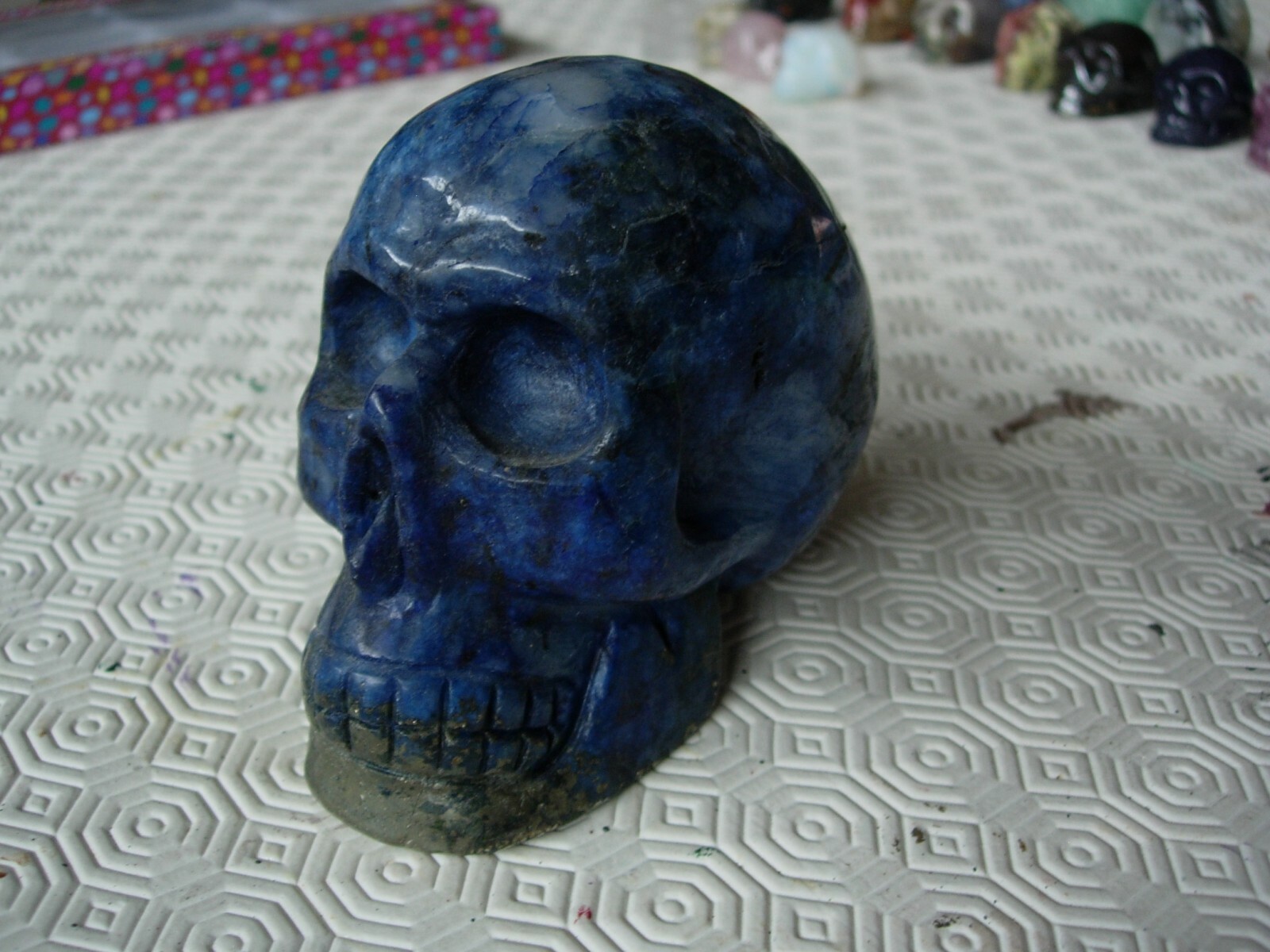 Crystal Skull dumortierite and pyrite large size 110 mm